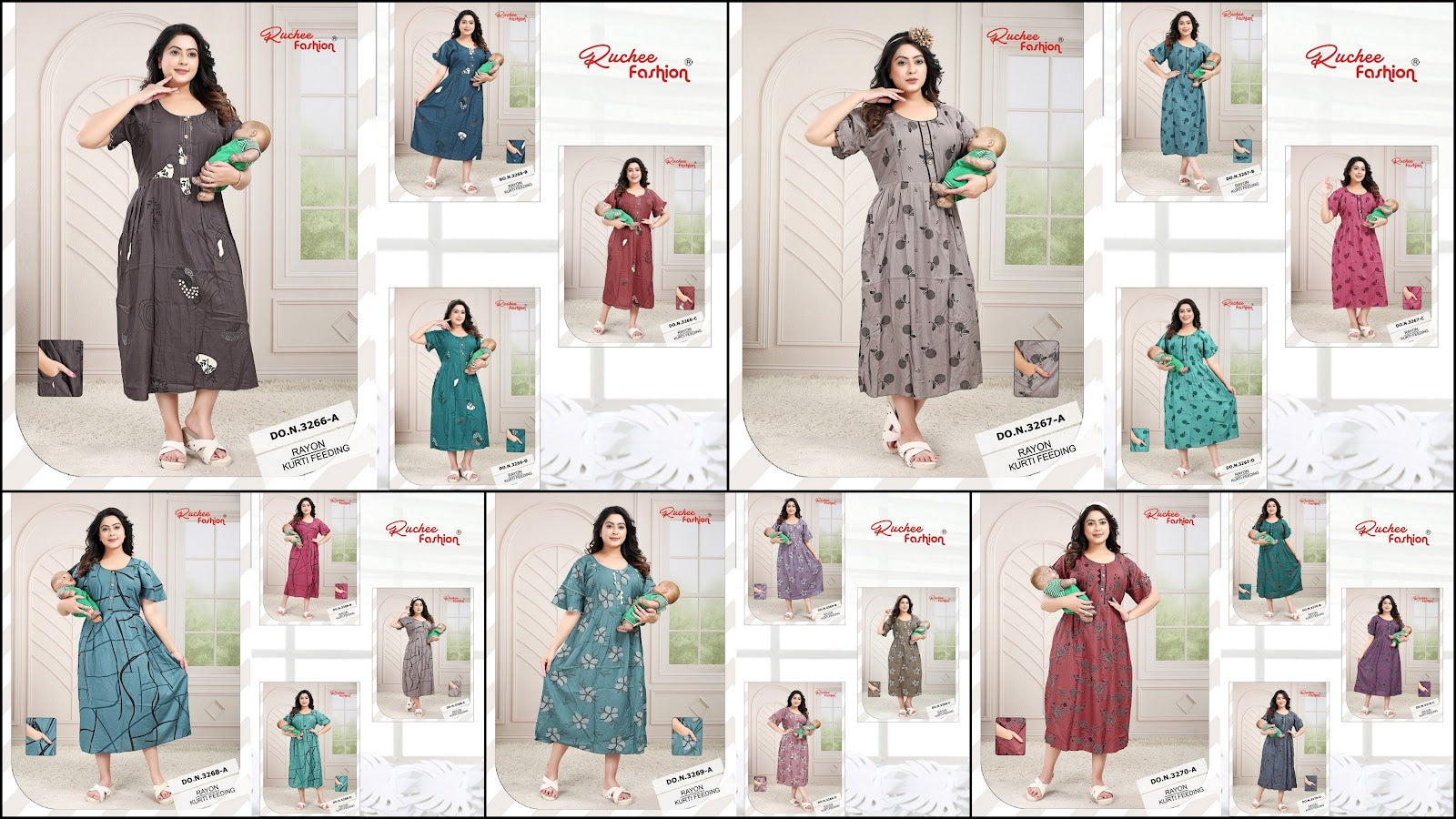 Design 3256-3270 Ruchee Fashion Rayon Feeding Kurtis Exporter Gujarat