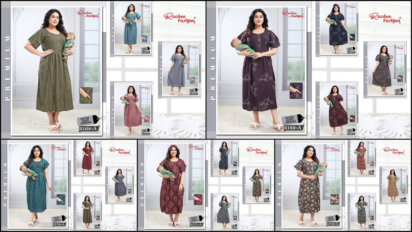 Design 3256-3270 Ruchee Fashion Rayon Feeding Kurtis Exporter Gujarat