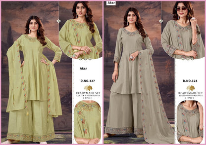 Design 327-328 Aksr Mal Chanderi Readymade Plazzo Style Suits Supplier India