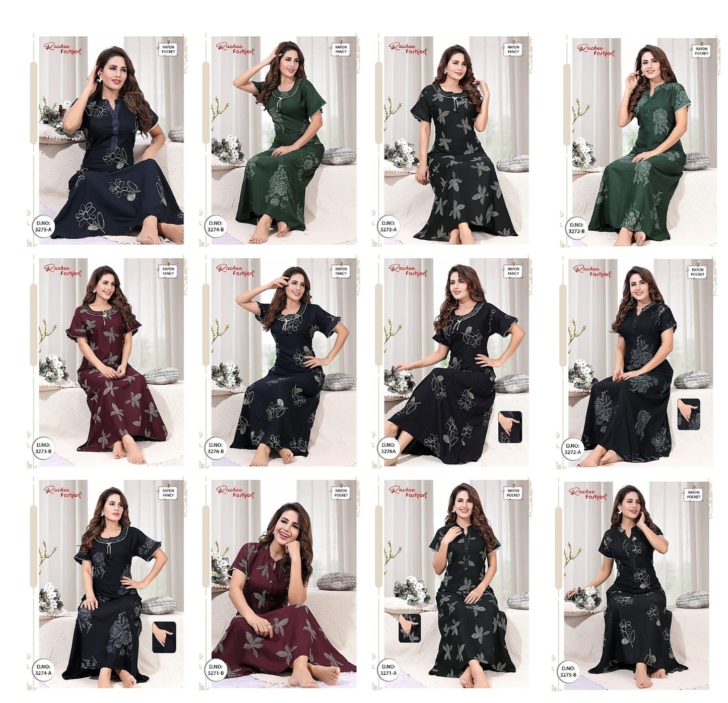 Design 3271-3276 Ruchee Fashion Rayon Night Gowns Supplier Gujarat