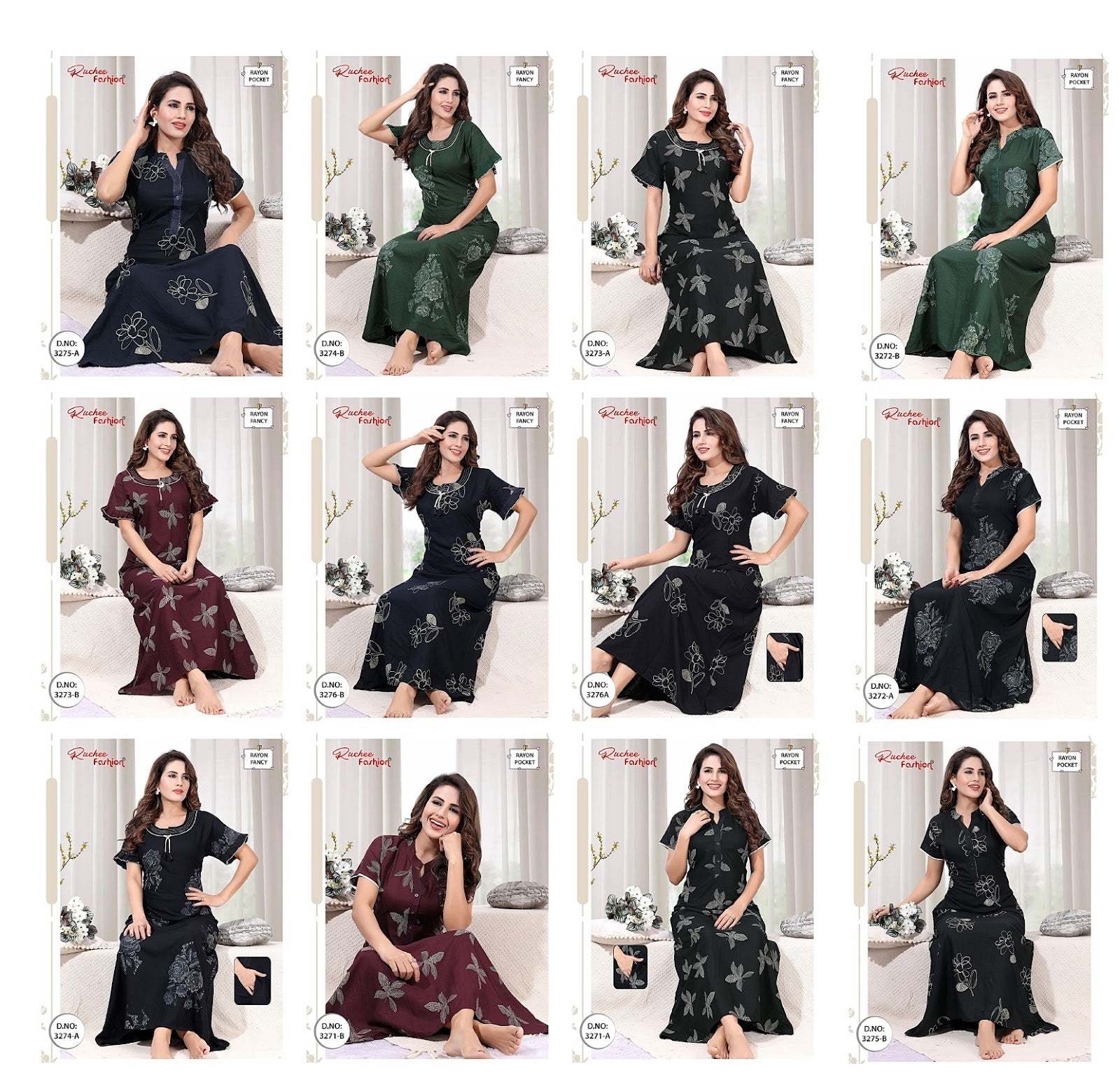 Design 3271-3276 Ruchee Fashion Rayon Night Gowns Supplier Gujarat