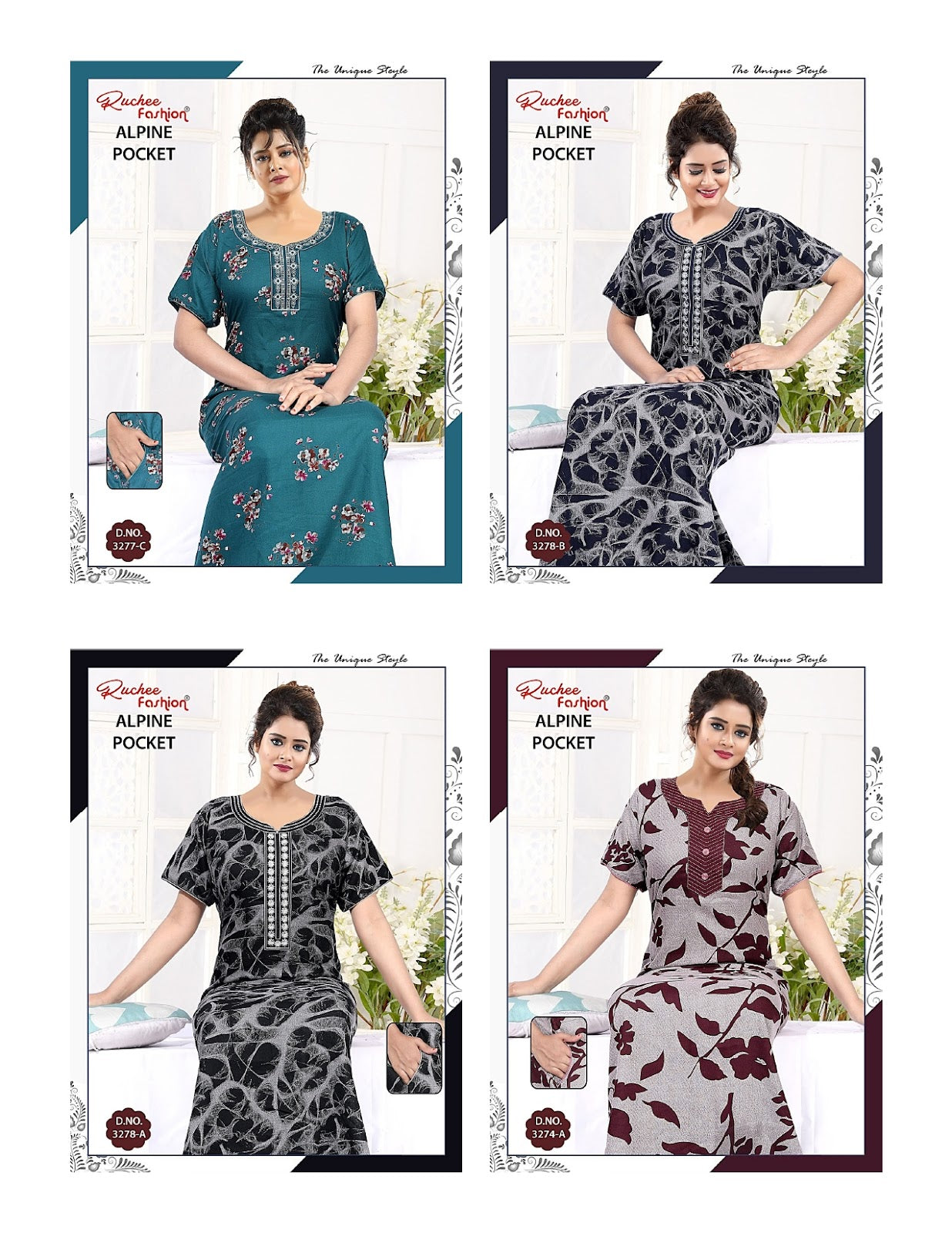 Design 3274-3279 Ruchee Fashion Alpine Night Gowns Manufacturer India