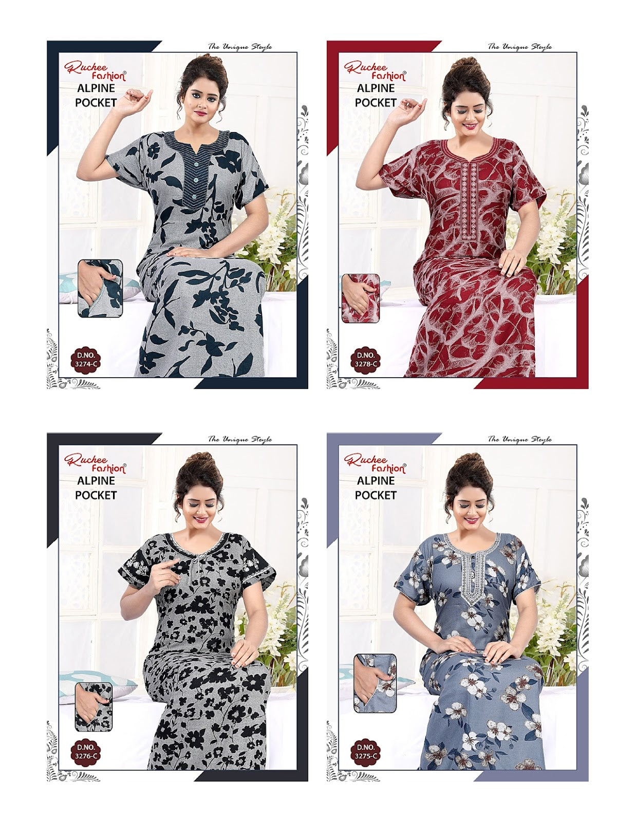 Design 3274-3279 Ruchee Fashion Alpine Night Gowns Manufacturer India