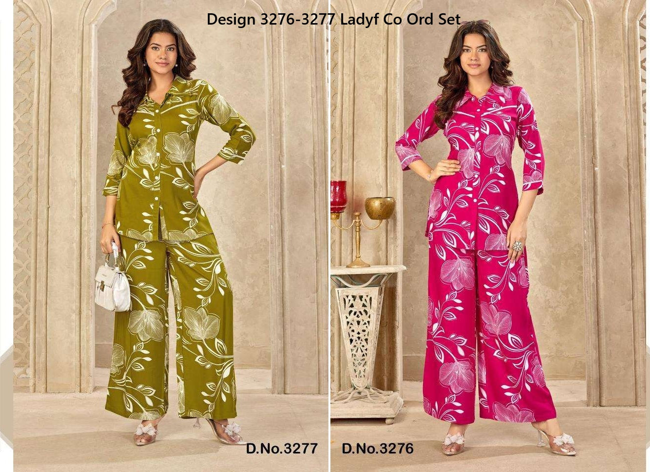Design 3276-3277 Ladyf Rayon Co Ord Set Exporter Gujarat