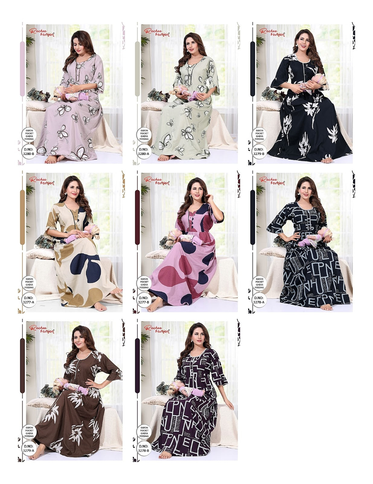 Design 3277-3280 Ruchee Fashion Rayon Feeding Night Gown Wholesaler Ahmedabad