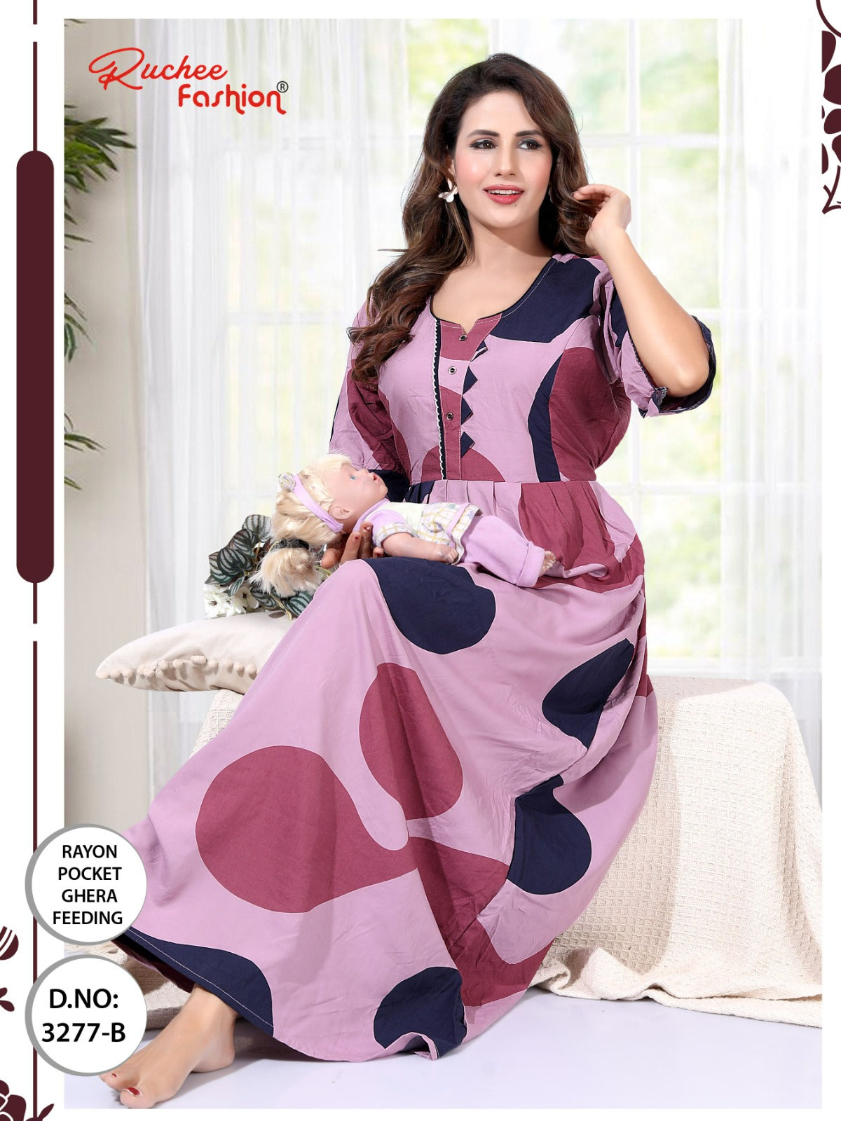 Design 3277-3280 Ruchee Fashion Rayon Feeding Night Gown Wholesaler Ahmedabad
