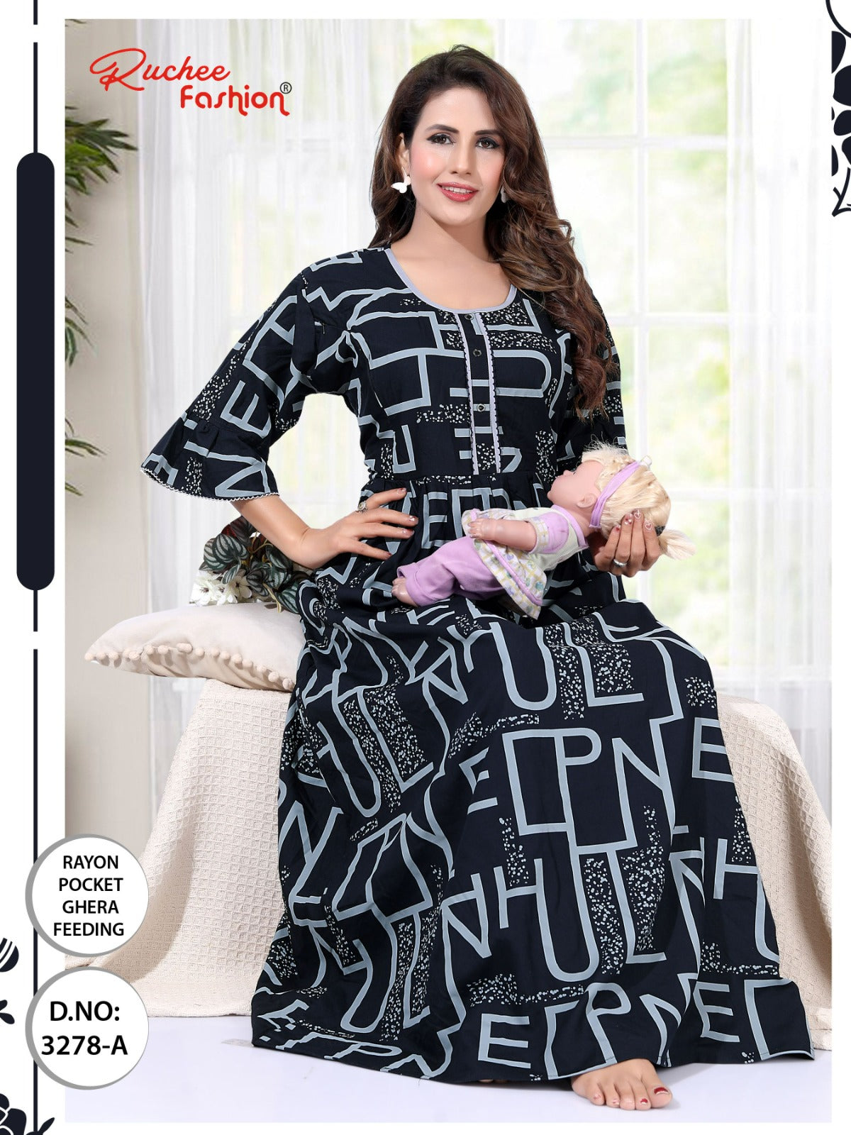 Design 3277-3280 Ruchee Fashion Rayon Feeding Night Gown Wholesaler Ahmedabad