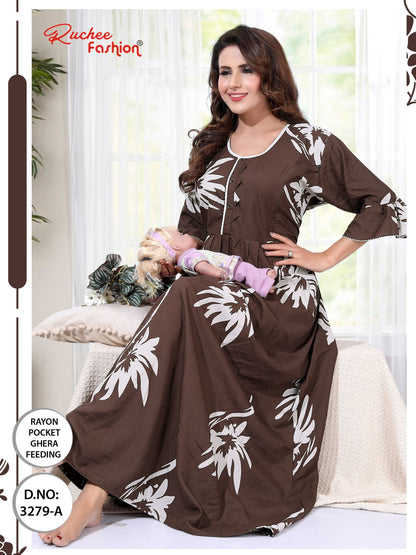 Design 3277-3280 Ruchee Fashion Rayon Feeding Night Gown Wholesaler Ahmedabad