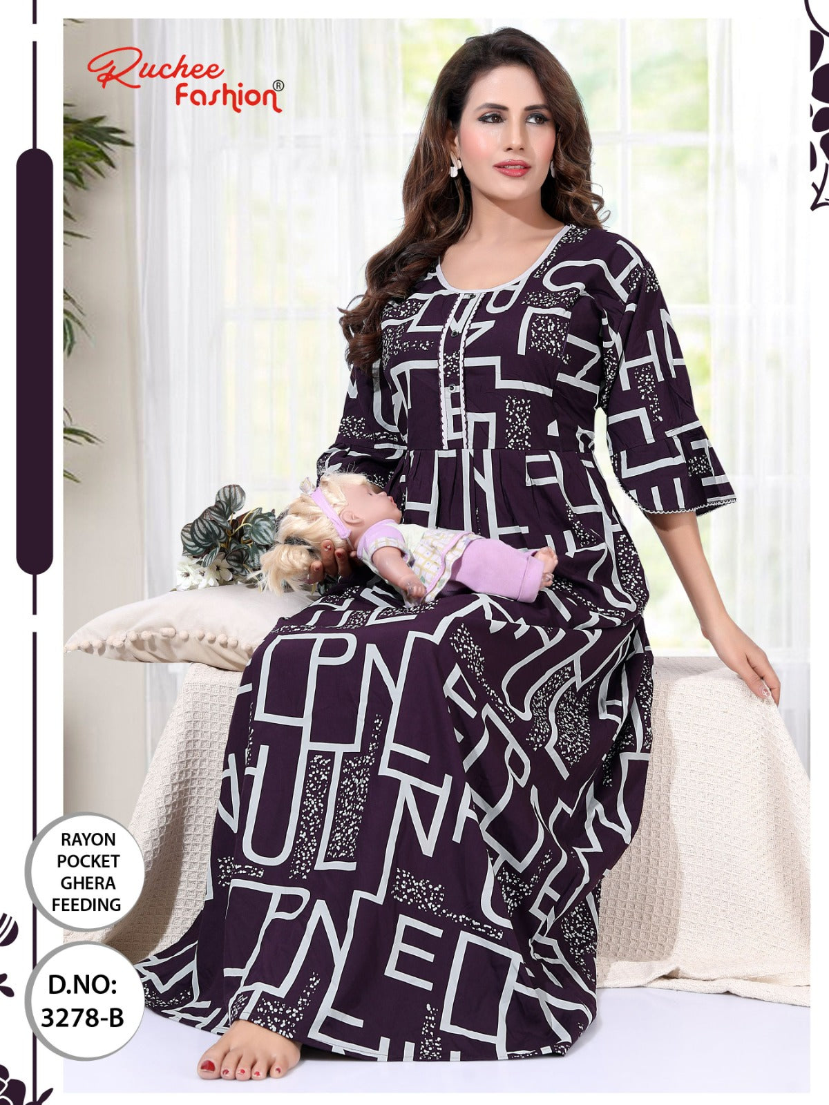 Design 3277-3280 Ruchee Fashion Rayon Feeding Night Gown Wholesaler Ahmedabad