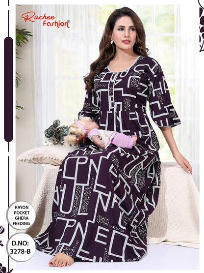 Design 3277-3280 Ruchee Fashion Rayon Feeding Night Gown Wholesaler Ahmedabad