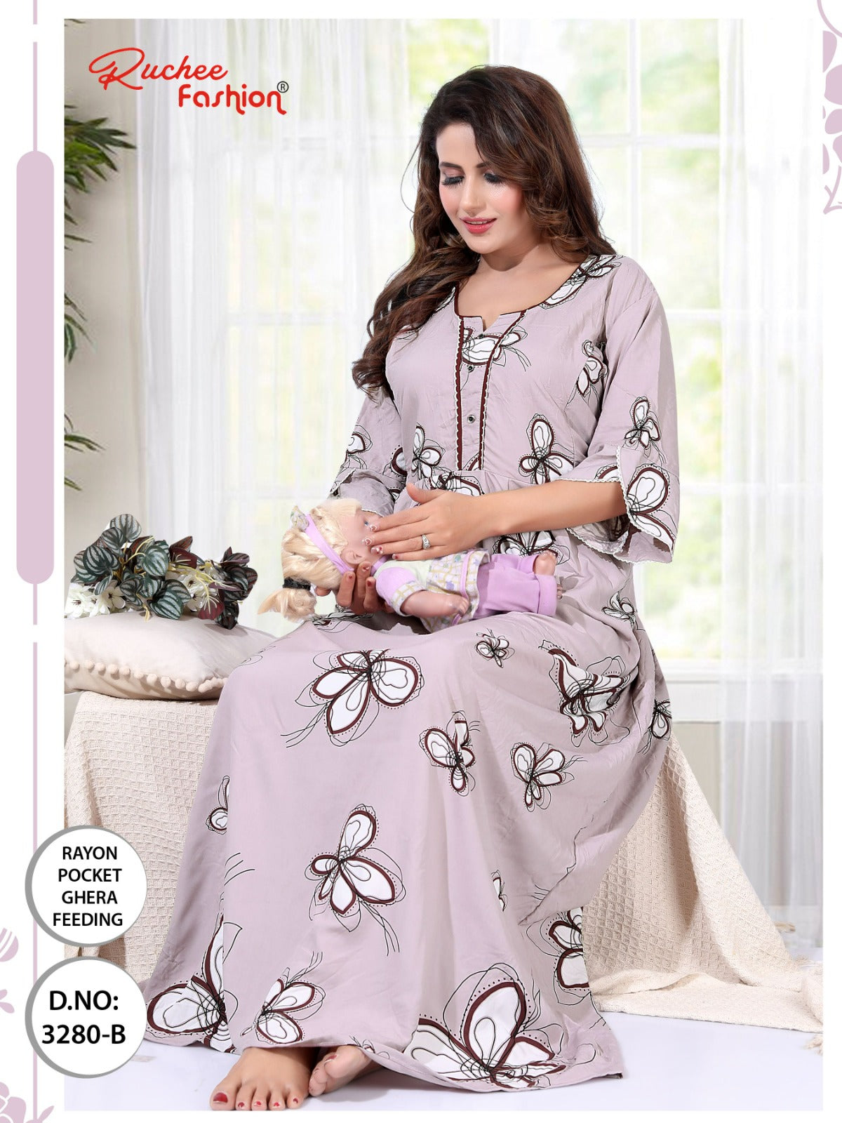 Design 3277-3280 Ruchee Fashion Rayon Feeding Night Gown Wholesaler Ahmedabad