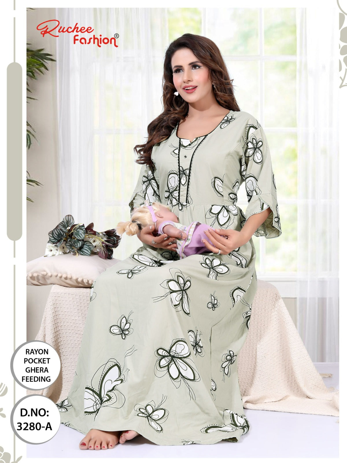 Design 3277-3280 Ruchee Fashion Rayon Feeding Night Gown Wholesaler Ahmedabad