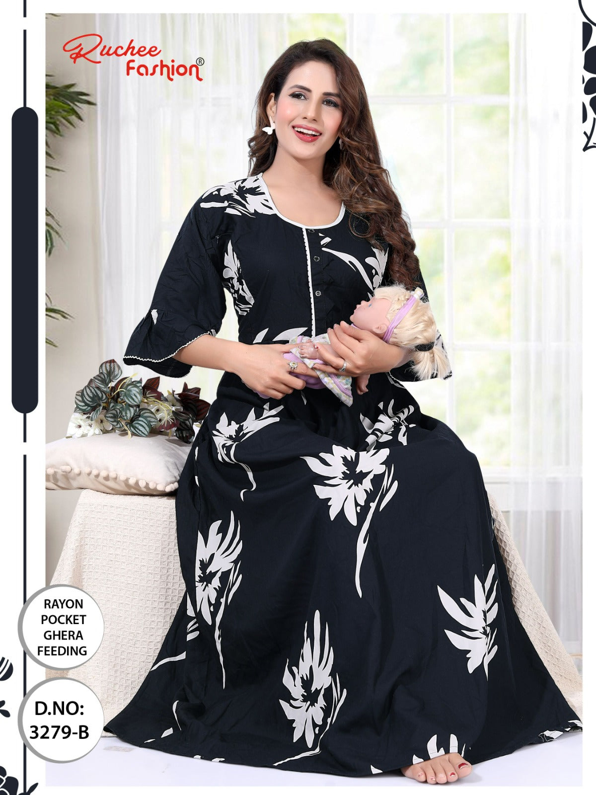 Design 3277-3280 Ruchee Fashion Rayon Feeding Night Gown Wholesaler Ahmedabad