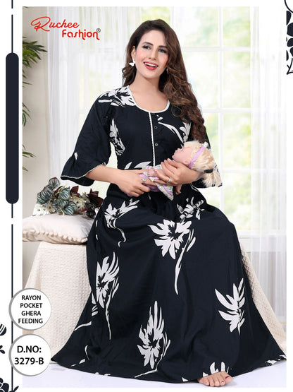 Design 3277-3280 Ruchee Fashion Rayon Feeding Night Gown Wholesaler Ahmedabad