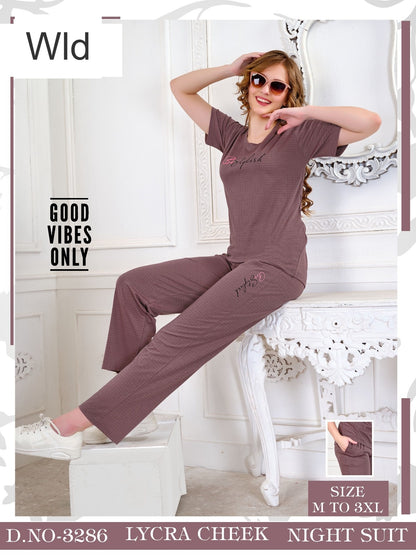डिज़ाइन 3286 Wld लाइक्रा पायजामा नाइट सूट निर्माता