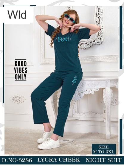 डिज़ाइन 3286 Wld लाइक्रा पायजामा नाइट सूट निर्माता