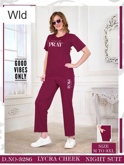 डिज़ाइन 3286 Wld लाइक्रा पायजामा नाइट सूट निर्माता