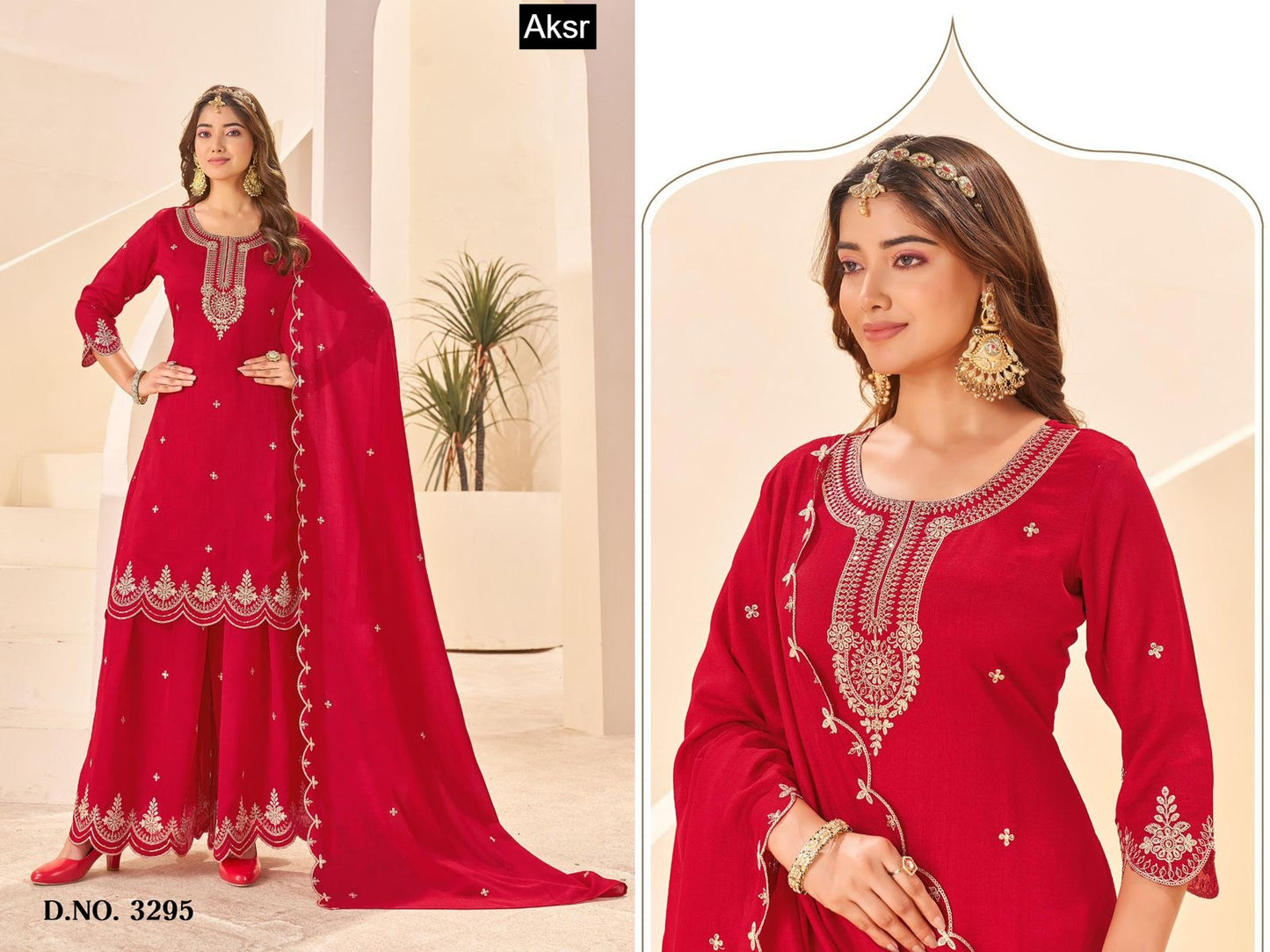 Design 3290-3295 Aksr Vichitra Readymade Plazzo Style Suits Wholesaler