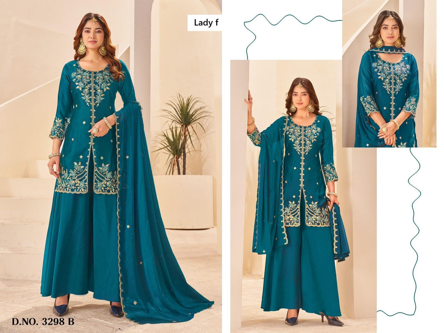 Design 3298 To 3301 Ladyf Georgette Readymade Plazzo Style Suits Manufacturer India