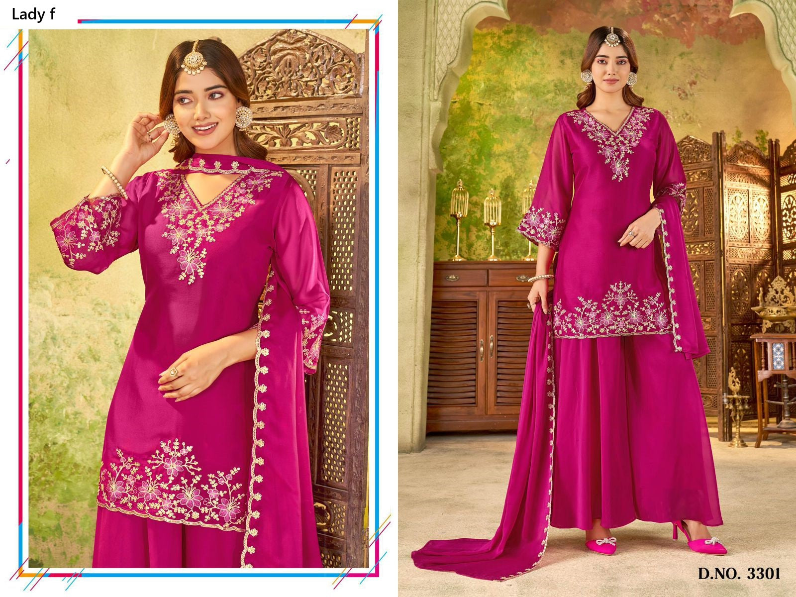 Design 3298 To 3301 Ladyf Georgette Readymade Plazzo Style Suits Manufacturer India