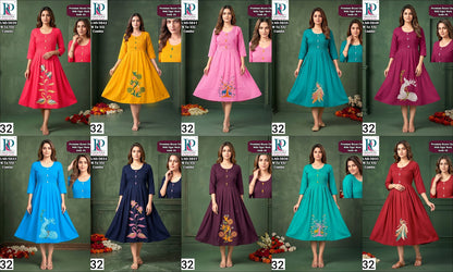 Design 32 Rd Rayon Anarkali Kurtis Manufacturer India