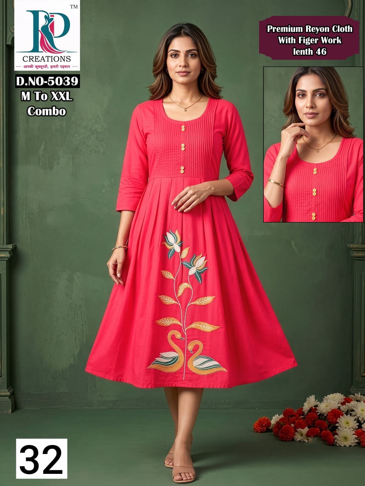 Design 32 Rd Rayon Anarkali Kurtis Manufacturer India