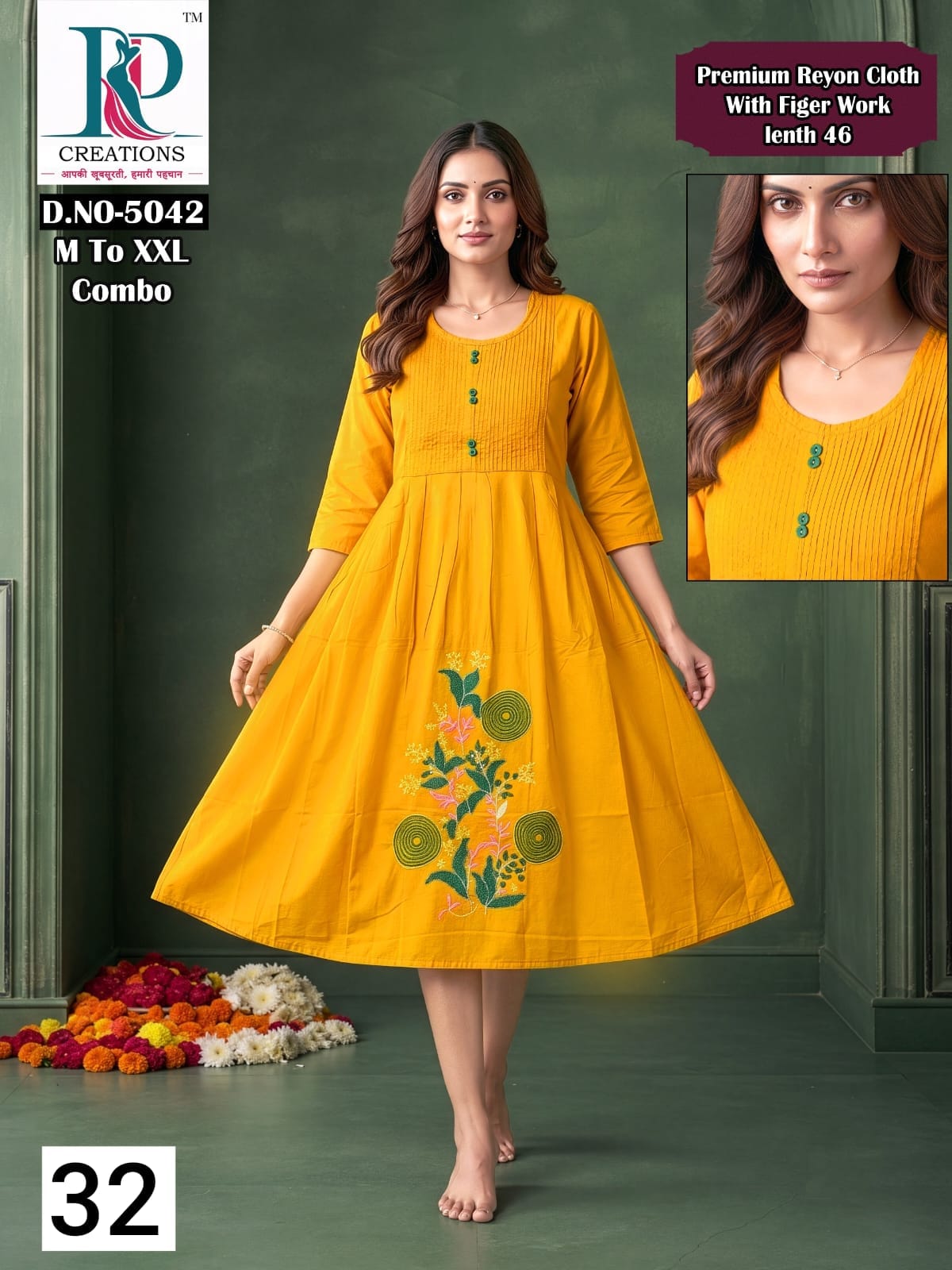 Design 32 Rd Rayon Anarkali Kurtis Manufacturer India