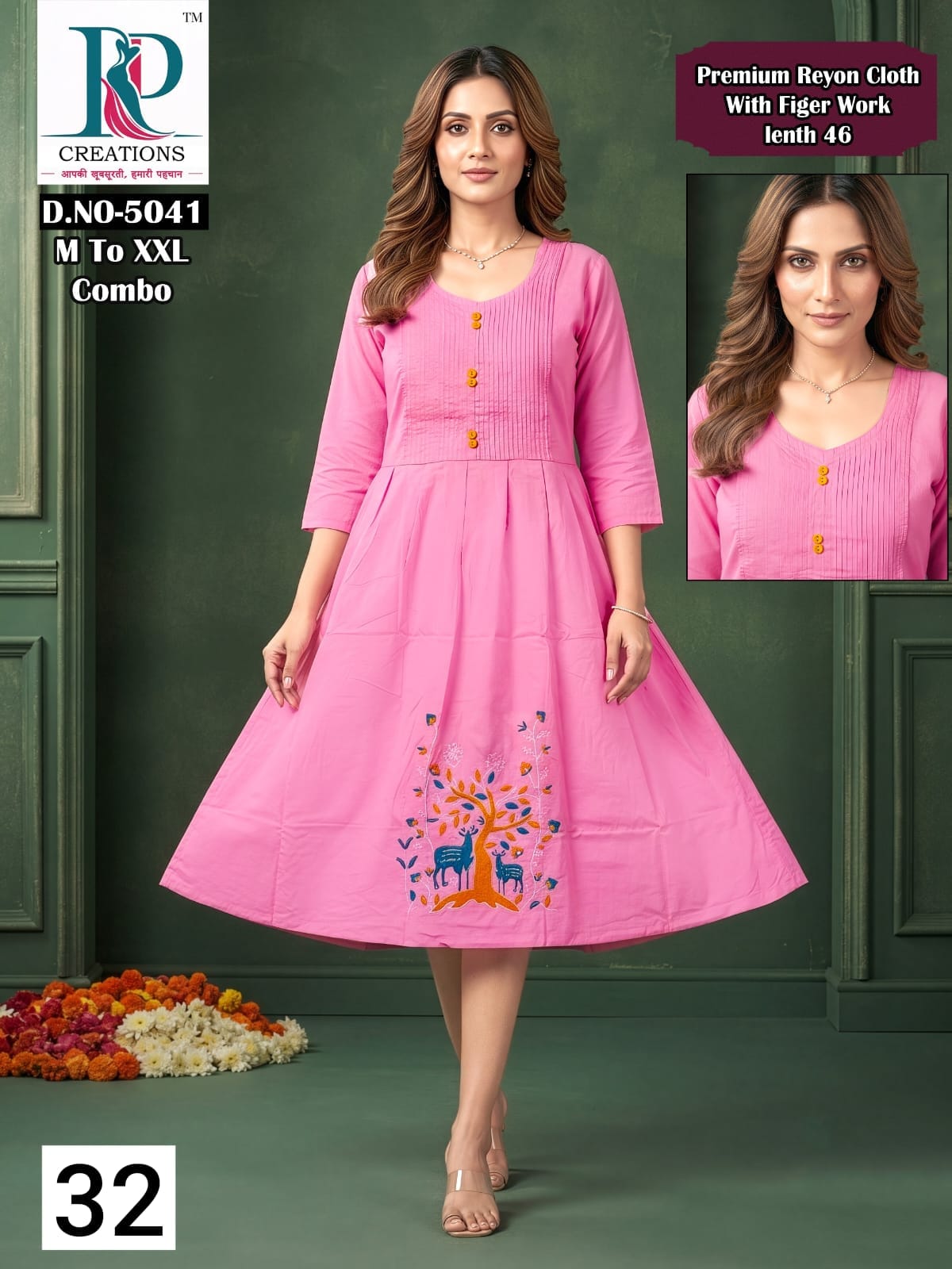 Design 32 Rd Rayon Anarkali Kurtis Manufacturer India
