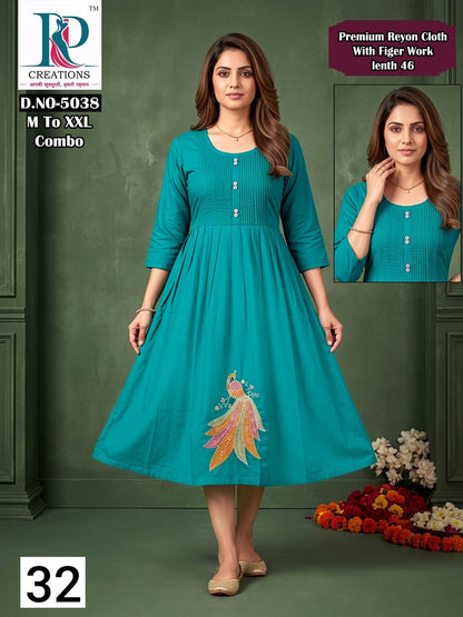 Design 32 Rd Rayon Anarkali Kurtis Manufacturer India