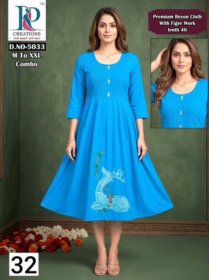 Design 32 Rd Rayon Anarkali Kurtis Manufacturer India