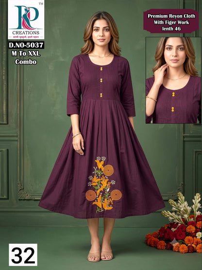 Design 32 Rd Rayon Anarkali Kurtis Manufacturer India