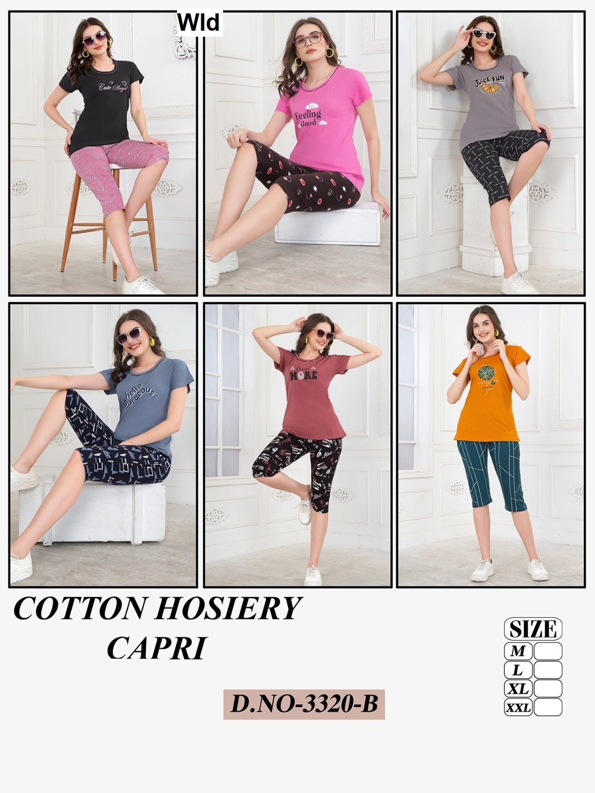 Design 3320 B Wld Hosiery Capri Night Suits Wholesale