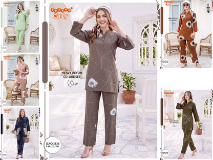 Design 3333 Orange Candy Rayon Co Ord Set Supplier Gujarat