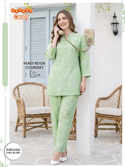 Design 3333 Orange Candy Rayon Co Ord Set Supplier Gujarat