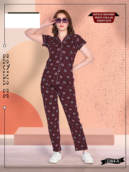 Design 3348 A Wld Hosiery Collar Night Suits Wholesale Price