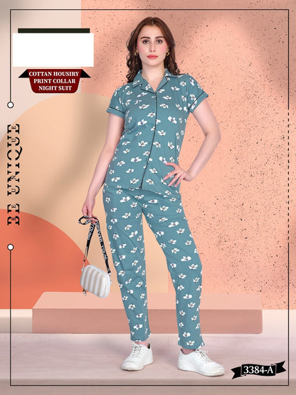 Design 3348 A Wld Hosiery Collar Night Suits Wholesale Price