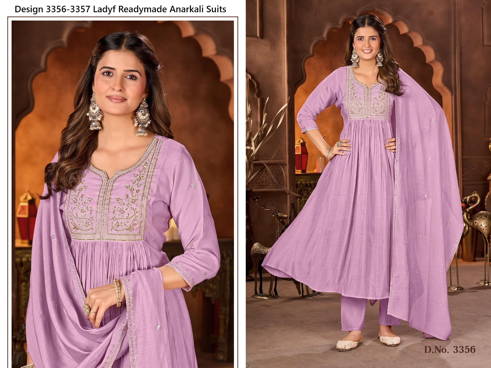 Design 3356-3357 Ladyf Chanderi Readymade Anarkali Suits Wholesale Price