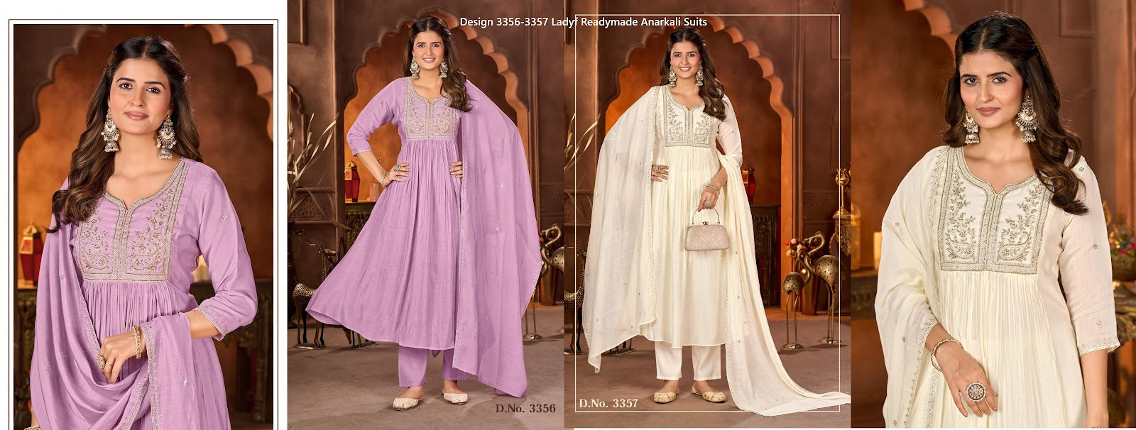 Design 3356-3357 Ladyf Chanderi Readymade Anarkali Suits Wholesale Price
