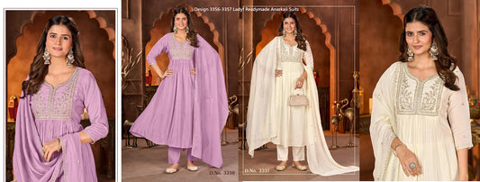 Design 3356-3357 Ladyf Chanderi Readymade Anarkali Suits Wholesale Price