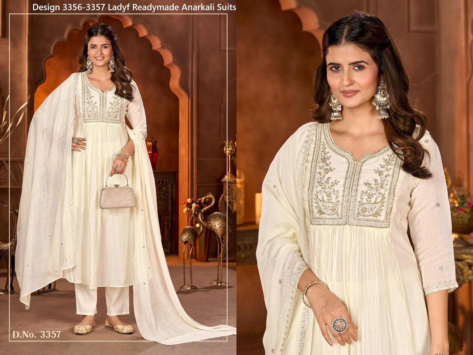 Design 3356-3357 Ladyf Chanderi Readymade Anarkali Suits Wholesale Price