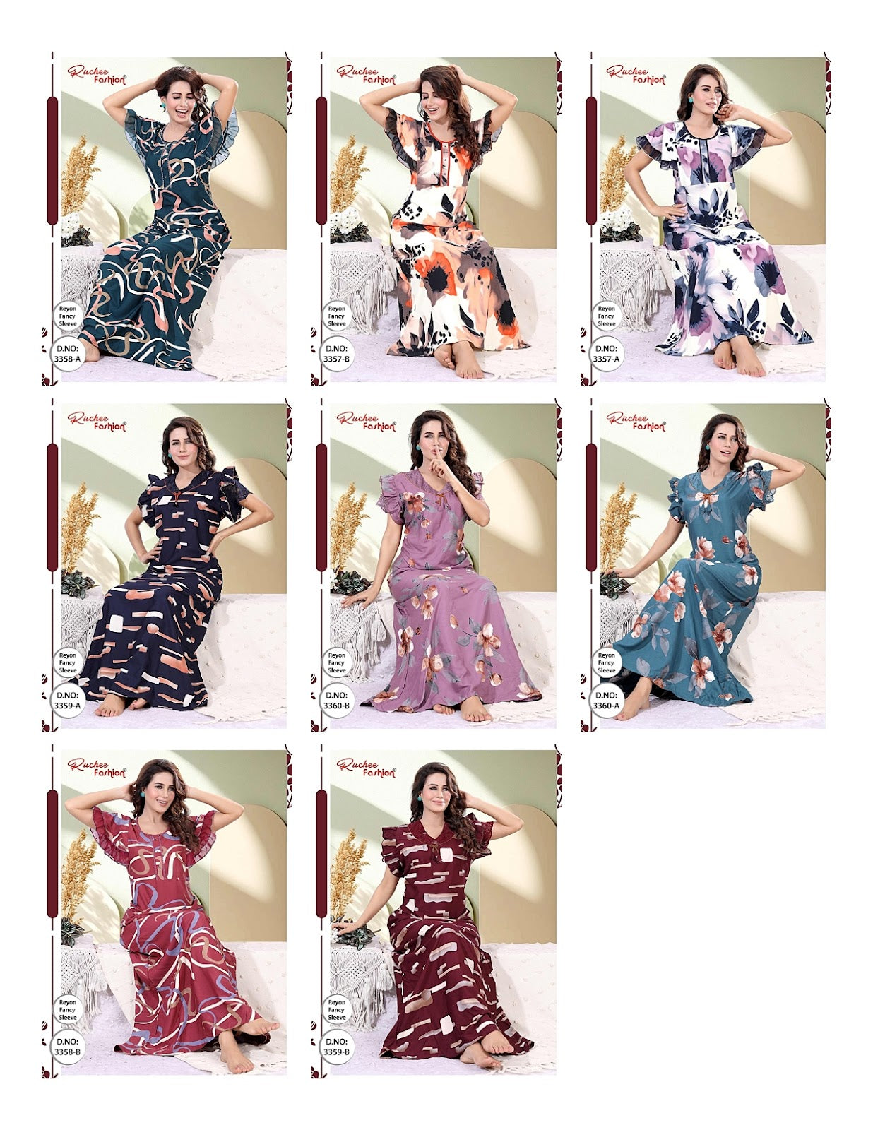 Design 3357-3360 Ruchee Fashion Reyon Night Gowns Supplier Ahmedabad