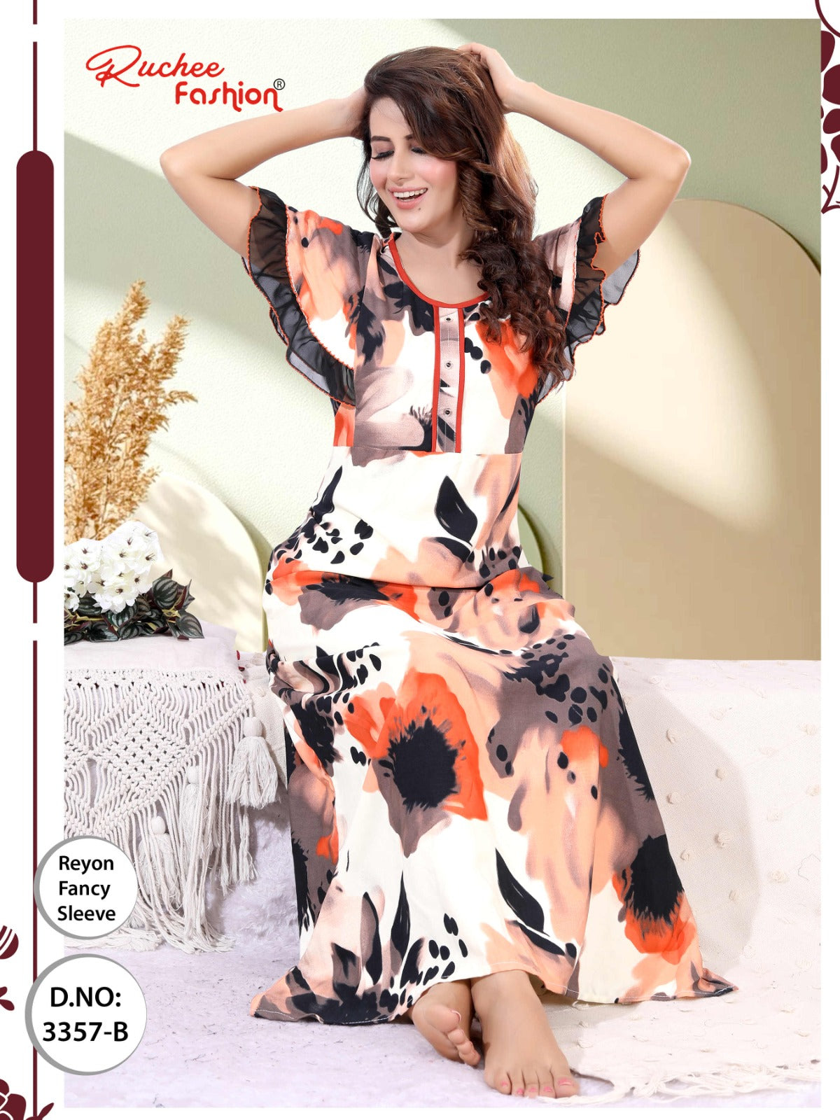 Design 3357-3360 Ruchee Fashion Reyon Night Gowns Supplier Ahmedabad