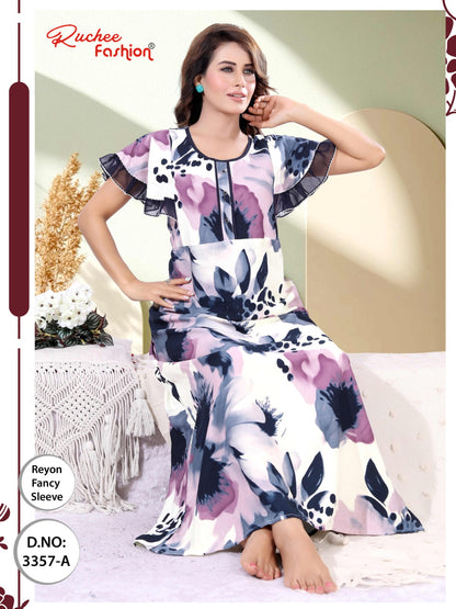 Design 3357-3360 Ruchee Fashion Reyon Night Gowns Supplier Ahmedabad