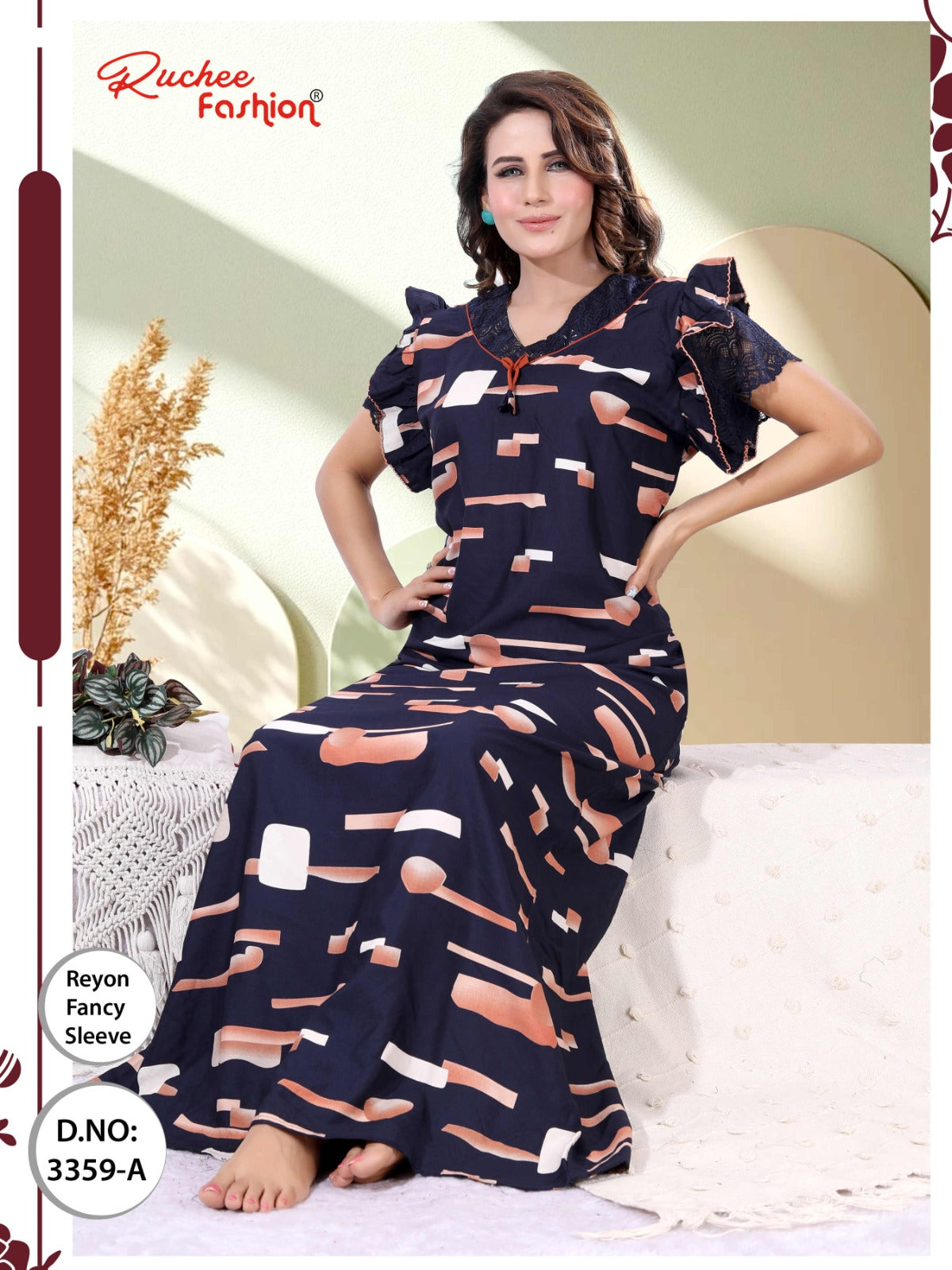 Design 3357-3360 Ruchee Fashion Reyon Night Gowns Supplier Ahmedabad