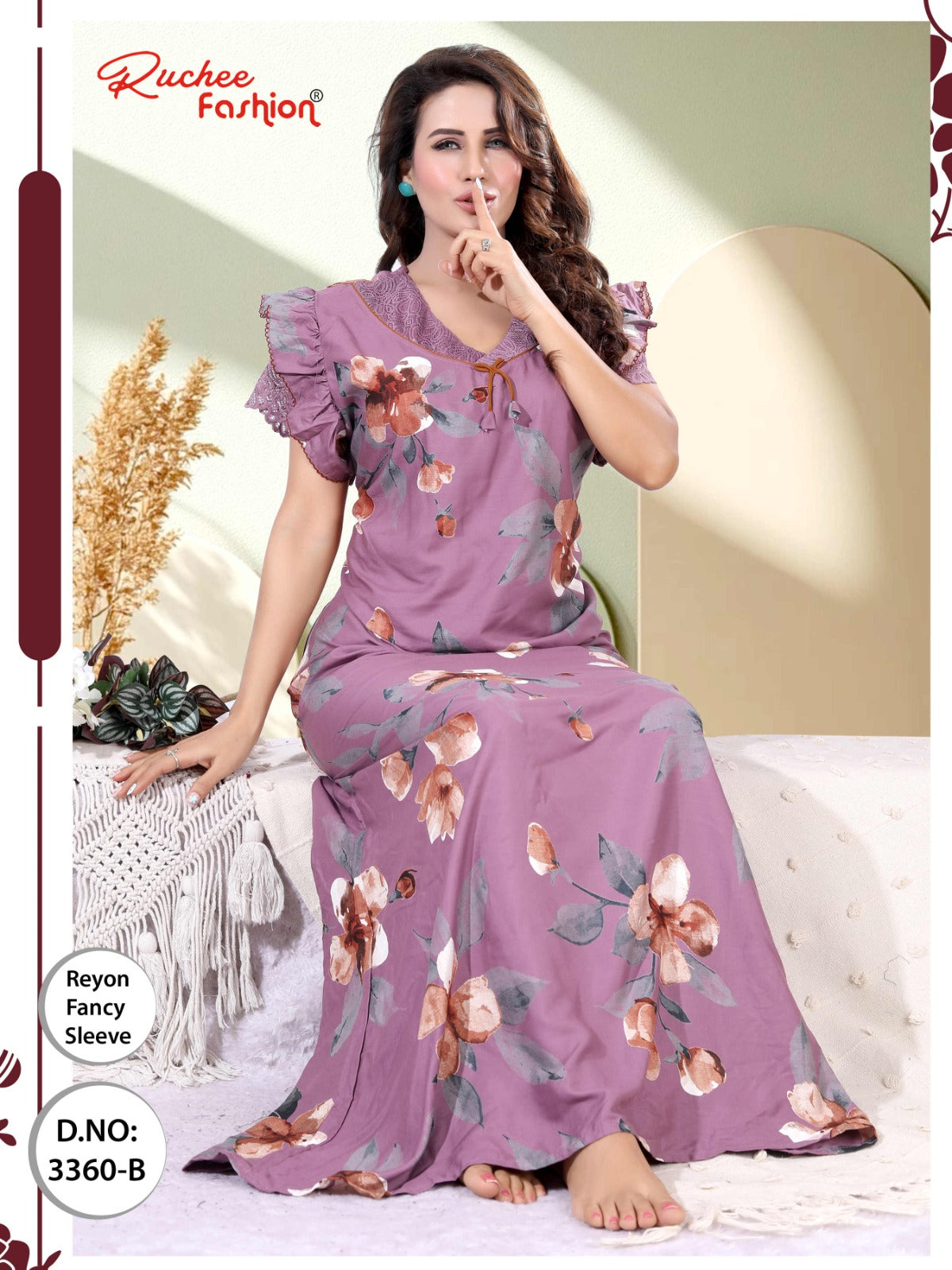 Design 3357-3360 Ruchee Fashion Reyon Night Gowns Supplier Ahmedabad
