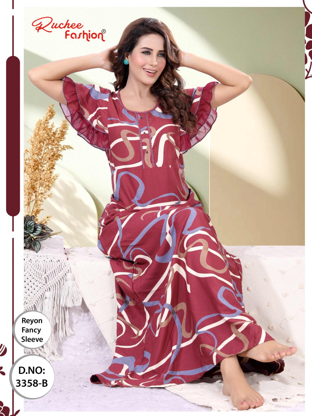 Design 3357-3360 Ruchee Fashion Reyon Night Gowns Supplier Ahmedabad