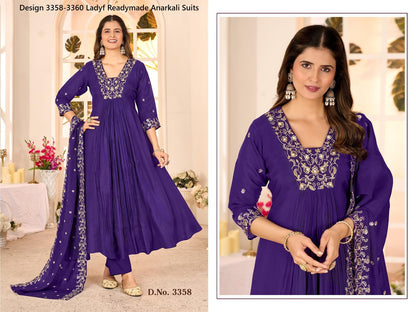 Design 3358-3360 Ladyf Chanderi Readymade Anarkali Suits Manufacturer India
