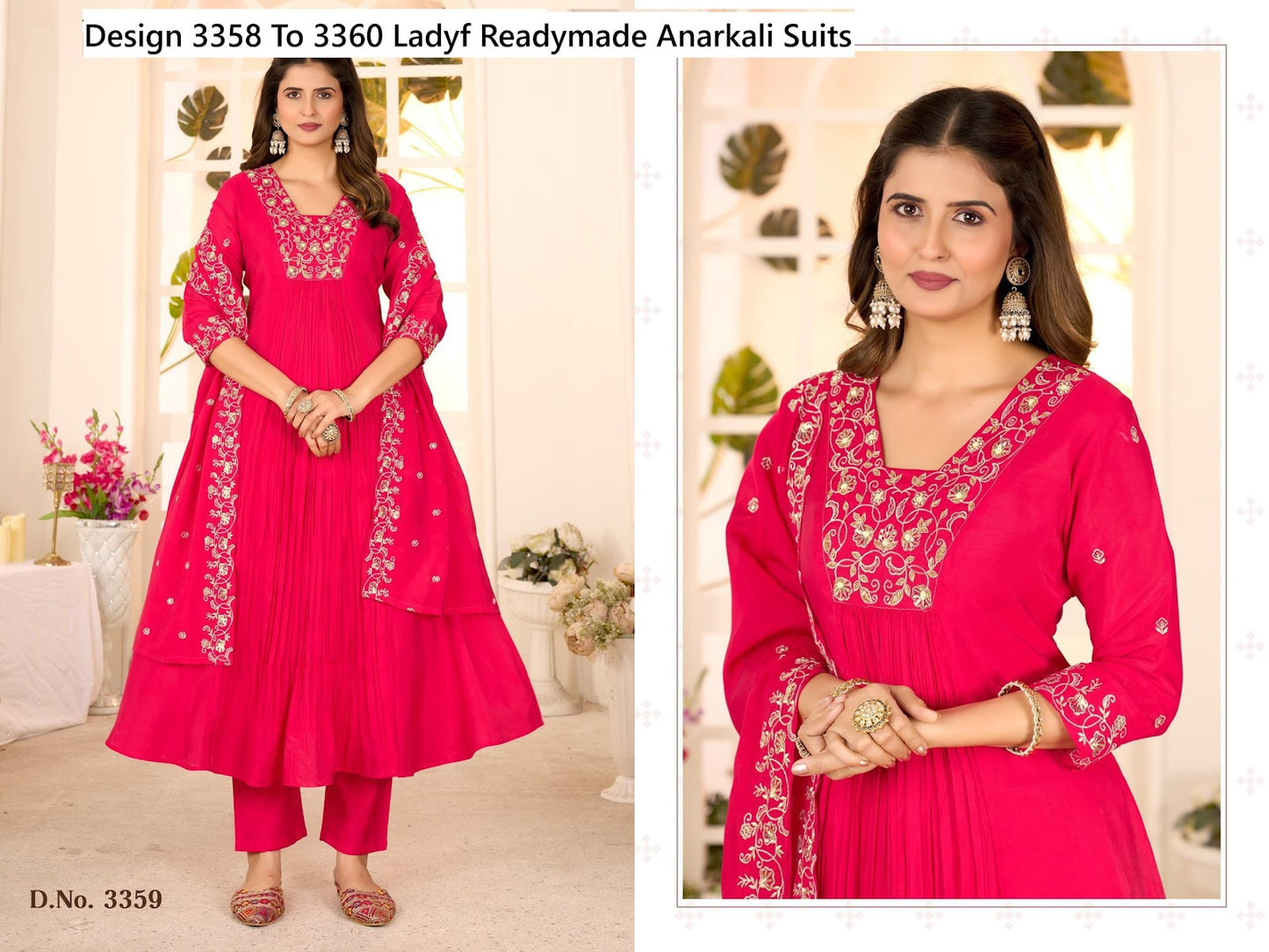Design 3358 To 3360 Ladyf Mul Chanderi Readymade Anarkali Suits Manufacturer India