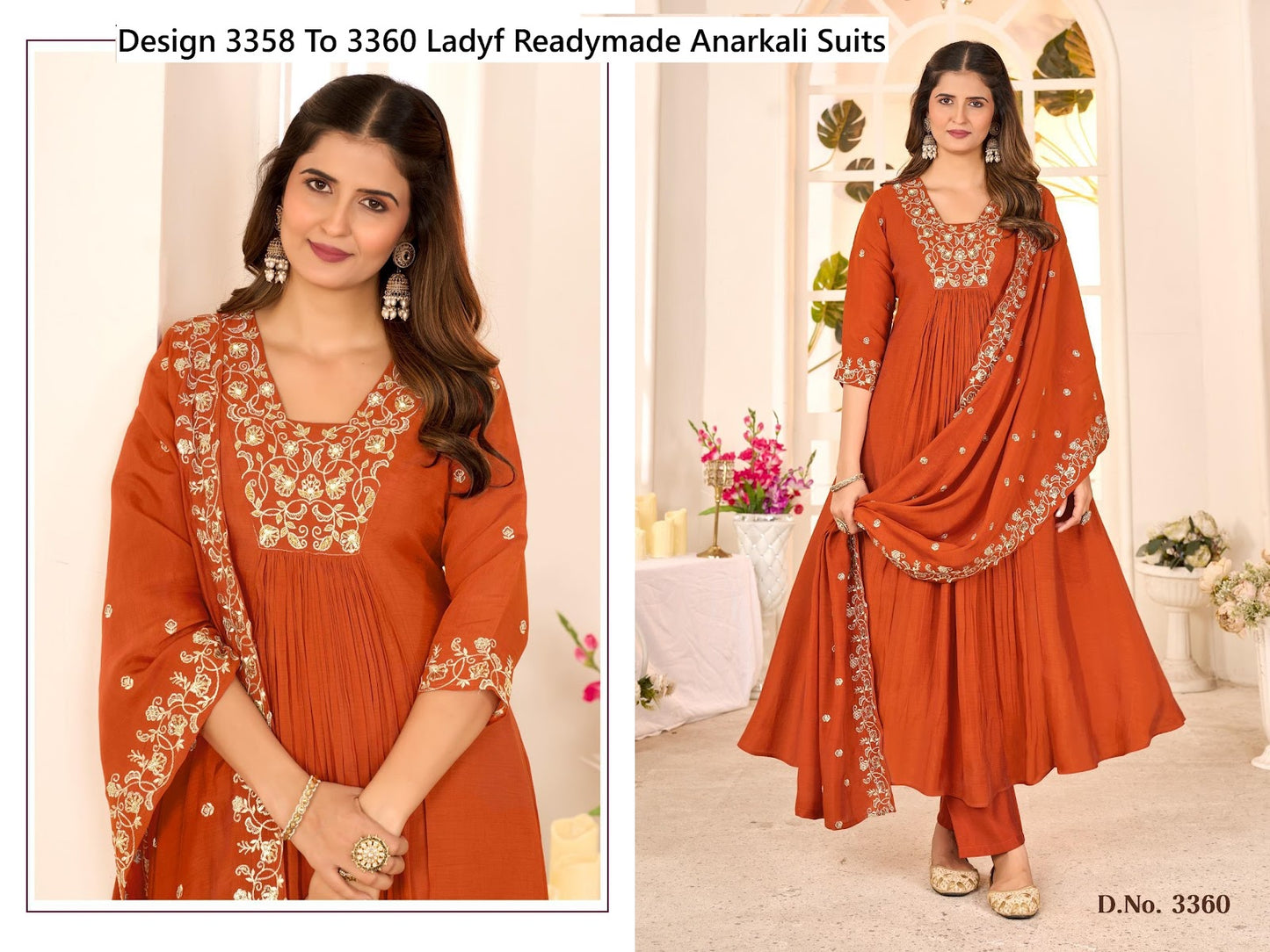 Design 3358 To 3360 Ladyf Mul Chanderi Readymade Anarkali Suits Manufacturer India