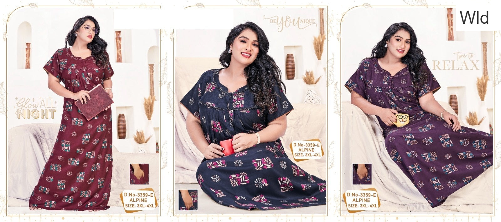Design 3359 Wld Alpine Night Gowns Wholesaler Ahmedabad